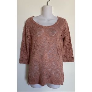 Pink Republic | Pink Open Knit Scoop Neck Sweater Women’s Size Small 3/4 Sleeves